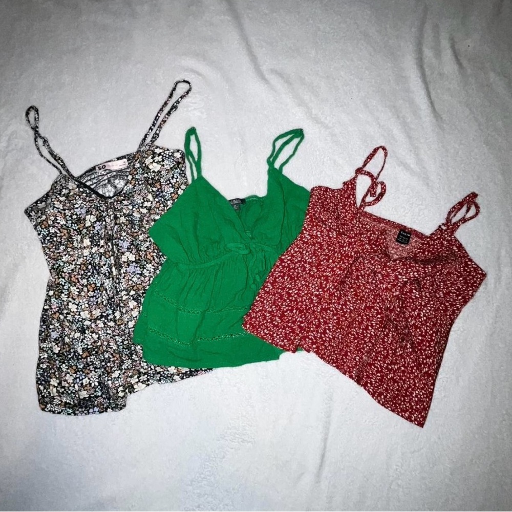 Multi color floral cami tank tops 3 piece bundle set
